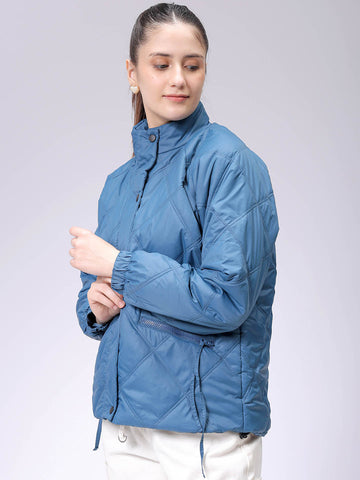 Women's Blue Relaxed Solid Quilted Jacket