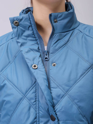 Women's Blue Relaxed Solid Quilted Jacket