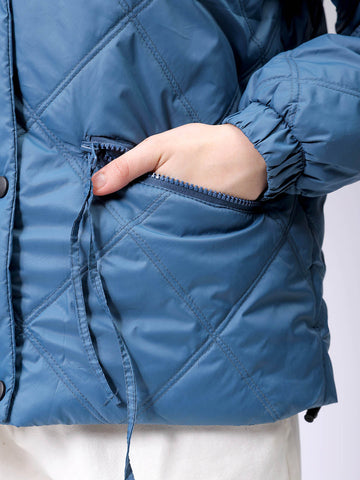 Women's Blue Relaxed Solid Quilted Jacket