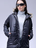 Women's Black Relaxed Fit Solid Puffer Jacket