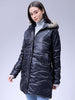 Women's Black Relaxed Fit Solid Puffer Jacket