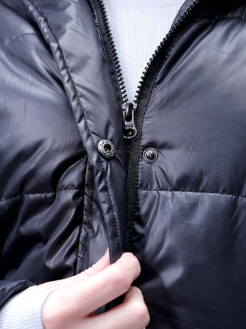 Women's Black Relaxed Fit Solid Puffer Jacket