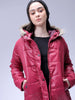 Women's Maroon Relaxed Fit Solid Puffer Jacket