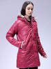 Women's Maroon Relaxed Fit Solid Puffer Jacket