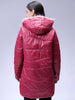 Women's Maroon Relaxed Fit Solid Puffer Jacket