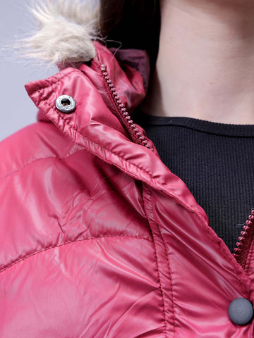Women's Maroon Relaxed Fit Solid Puffer Jacket