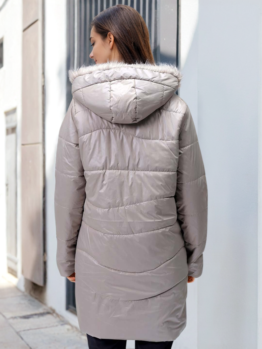 Women's Beige Relaxed Fit Solid Puffer Jacket