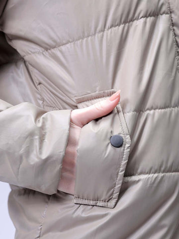 Women's Beige Relaxed Fit Solid Puffer Jacket