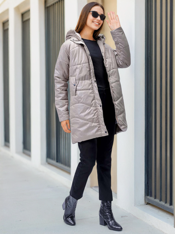 Women's Beige Relaxed Fit Solid Puffer Jacket
