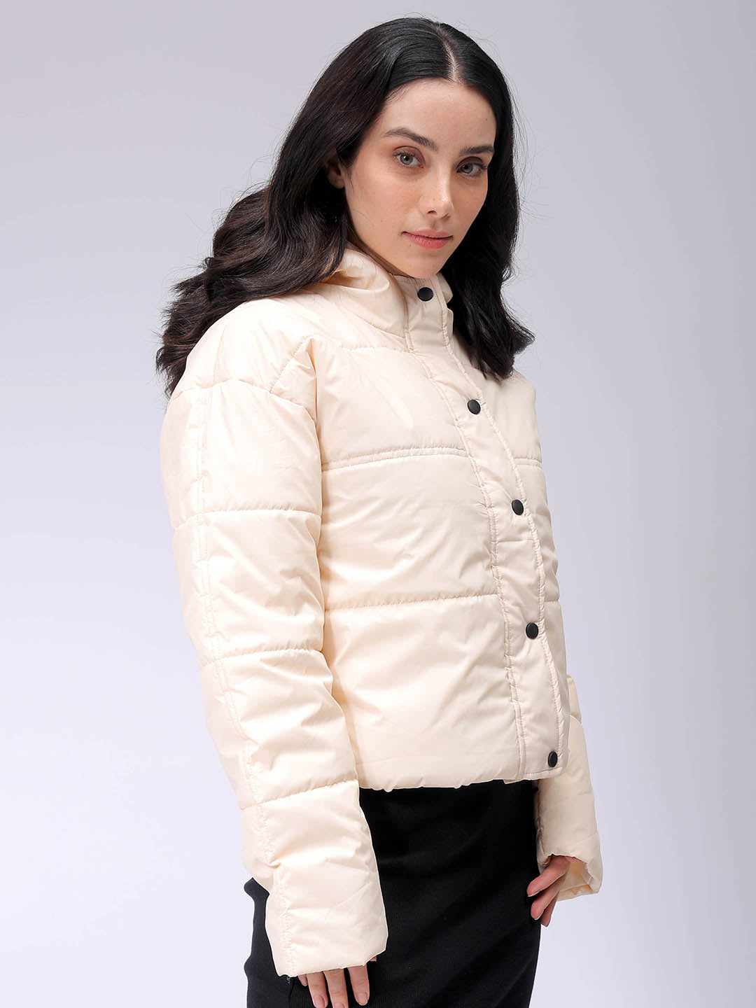 Women's Yellow Relaxed Solid Quilted Jacket