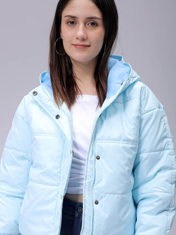 Women's Regular Fit Solid Hooded Puffer Jacket