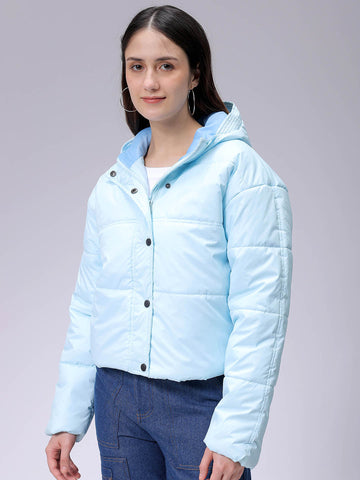 Women's Regular Fit Solid Hooded Puffer Jacket