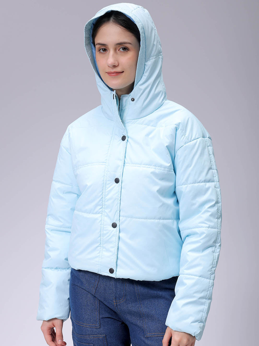 Women's Regular Fit Solid Hooded Puffer Jacket