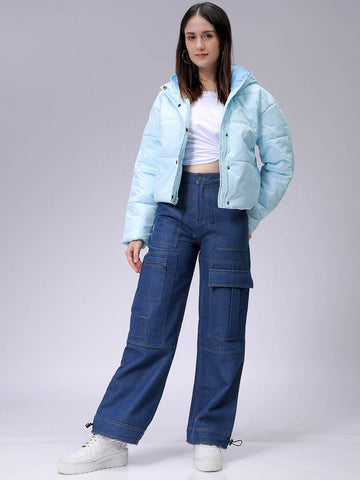 Women's Regular Fit Solid Hooded Puffer Jacket