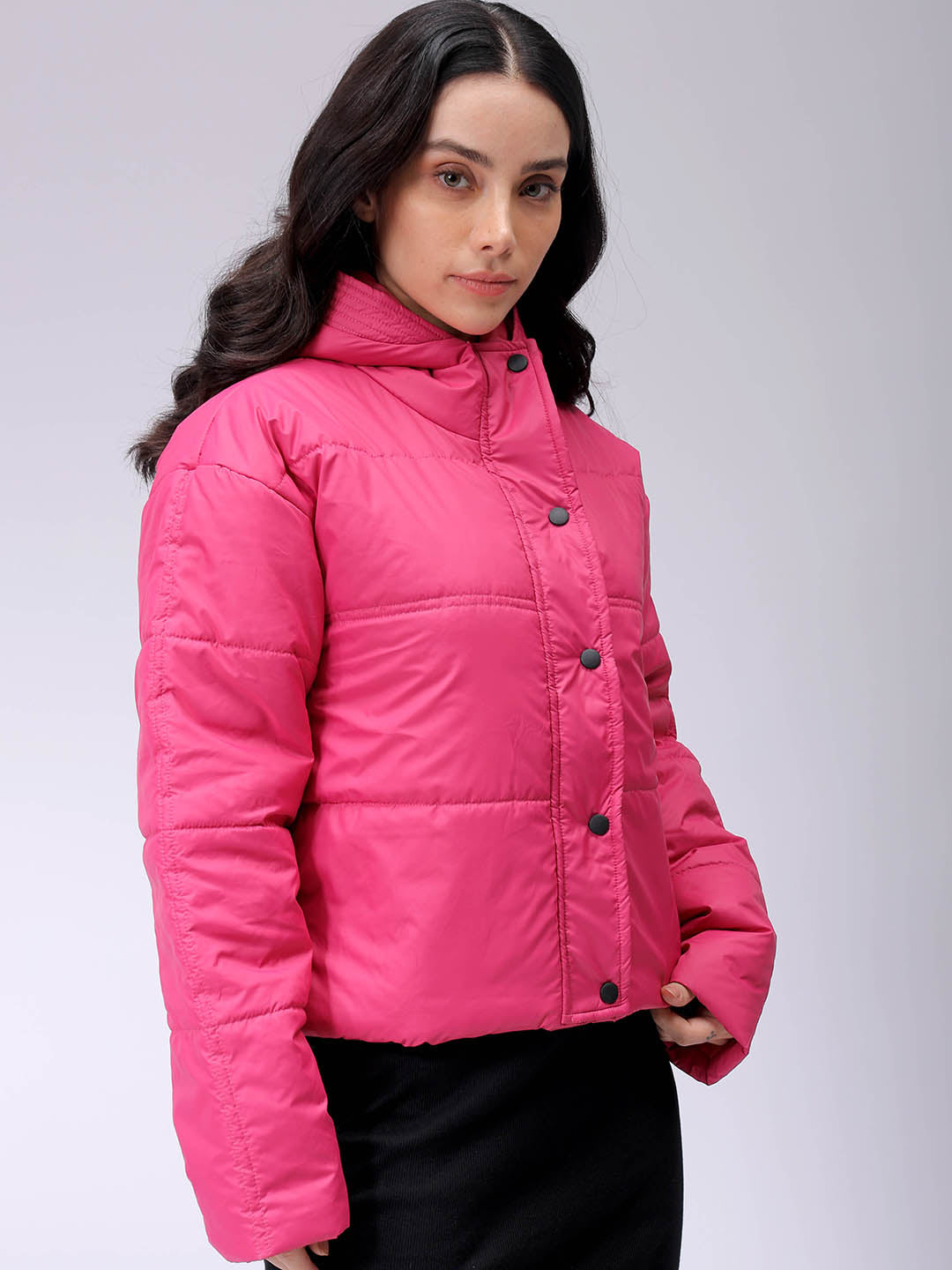 Women's Pink Relaxed Solid Quilted Jacket