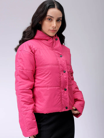 Women's Pink Relaxed Solid Quilted Jacket
