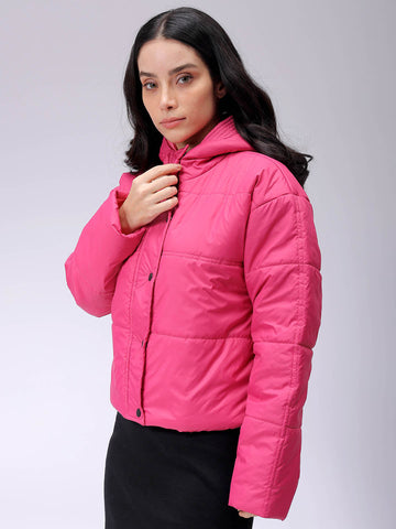 Women's Pink Relaxed Solid Quilted Jacket