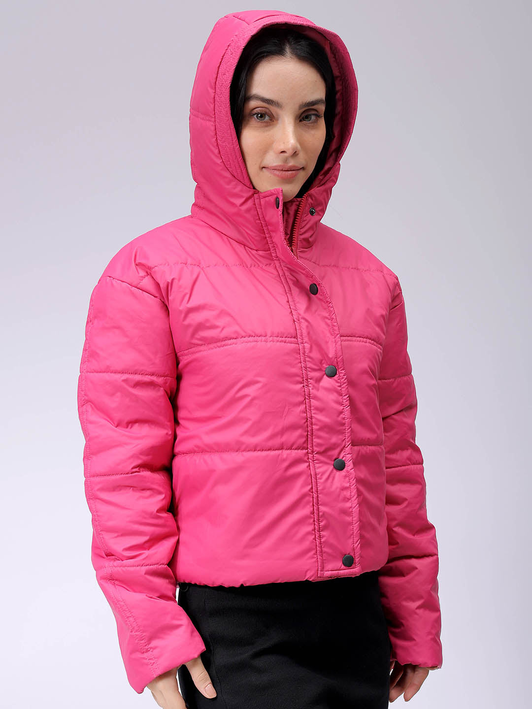 Women's Pink Relaxed Solid Quilted Jacket