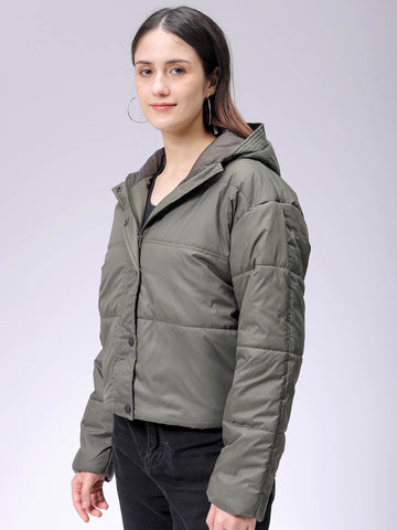 Women's Regular Fit Solid Hooded Puffer Jacket