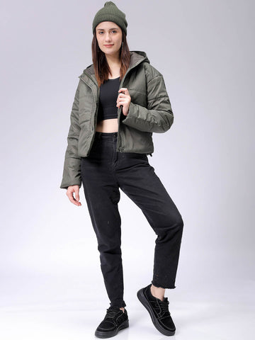 Women's Regular Fit Solid Hooded Puffer Jacket