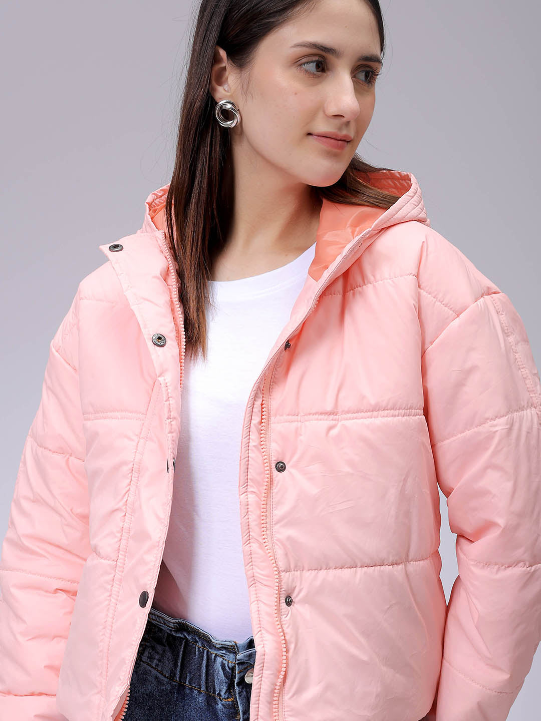 Women's Regular Fit Solid Hooded Puffer Jacket