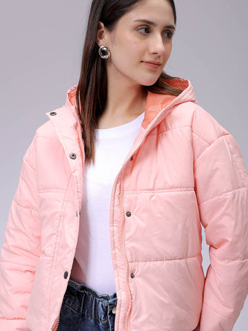 Women's Regular Fit Solid Hooded Puffer Jacket