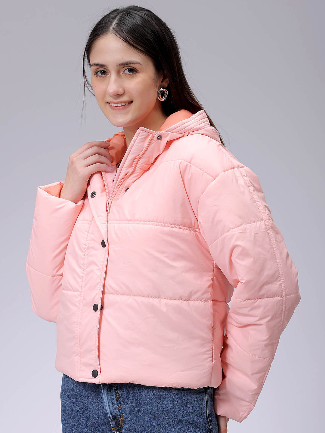Women's Regular Fit Solid Hooded Puffer Jacket