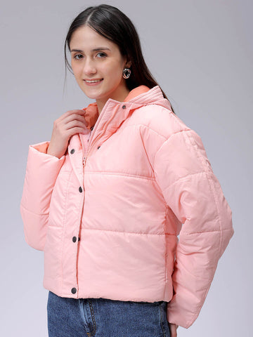 Women's Regular Fit Solid Hooded Puffer Jacket