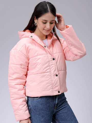 Women's Regular Fit Solid Hooded Puffer Jacket