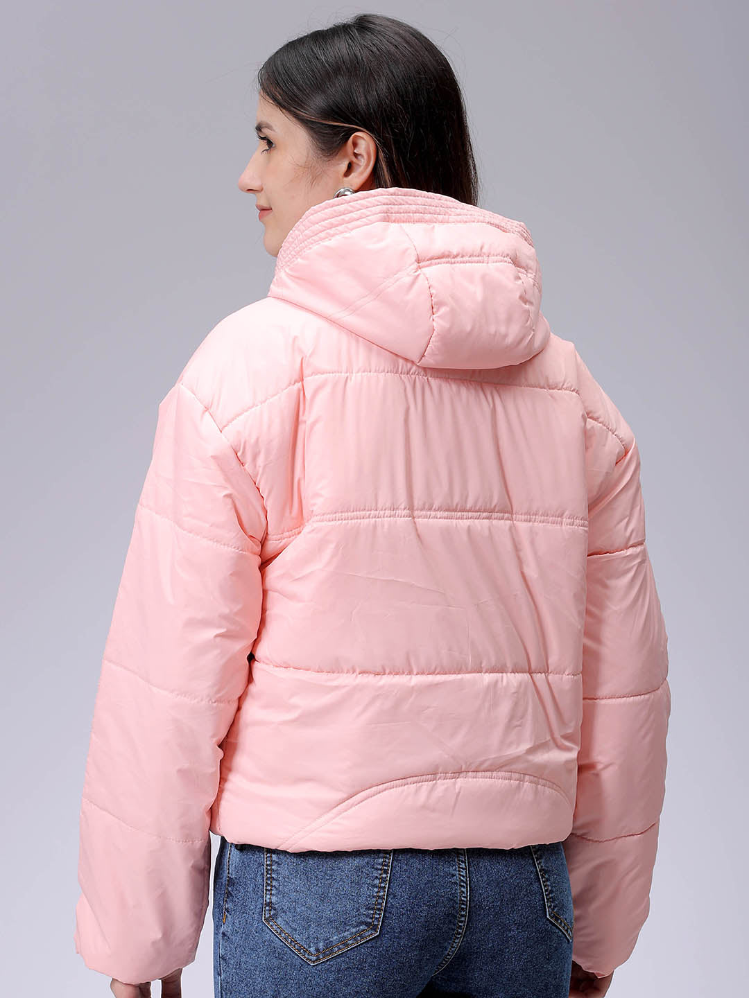 Women's Regular Fit Solid Hooded Puffer Jacket