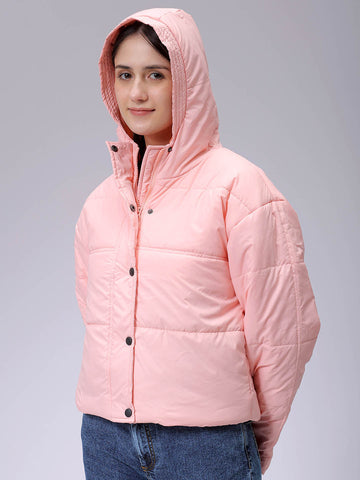 Women's Regular Fit Solid Hooded Puffer Jacket