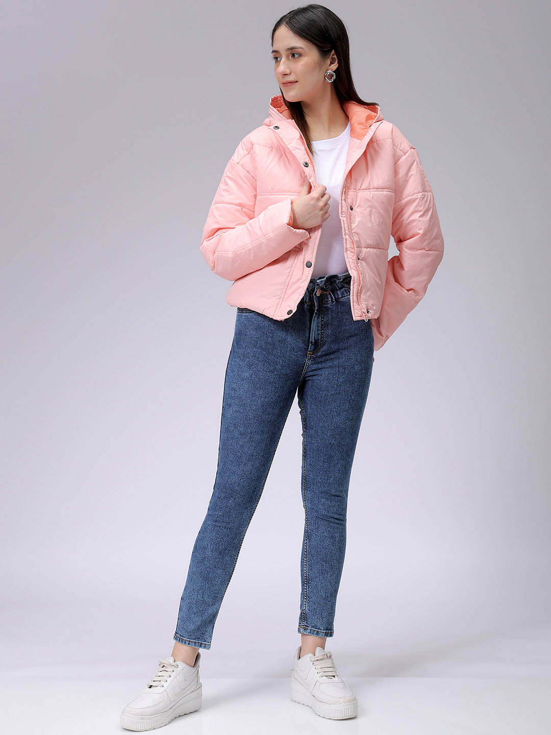 Women's Regular Fit Solid Hooded Puffer Jacket