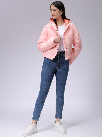 Women's Regular Fit Solid Hooded Puffer Jacket