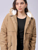 Women's Beige Regular Fit Solid Parka Jacket