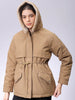 Women's Beige Regular Fit Solid Parka Jacket