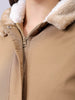Women's Beige Regular Fit Solid Parka Jacket