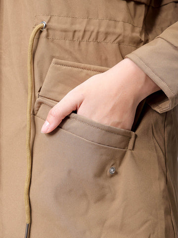 Women's Beige Regular Fit Solid Parka Jacket