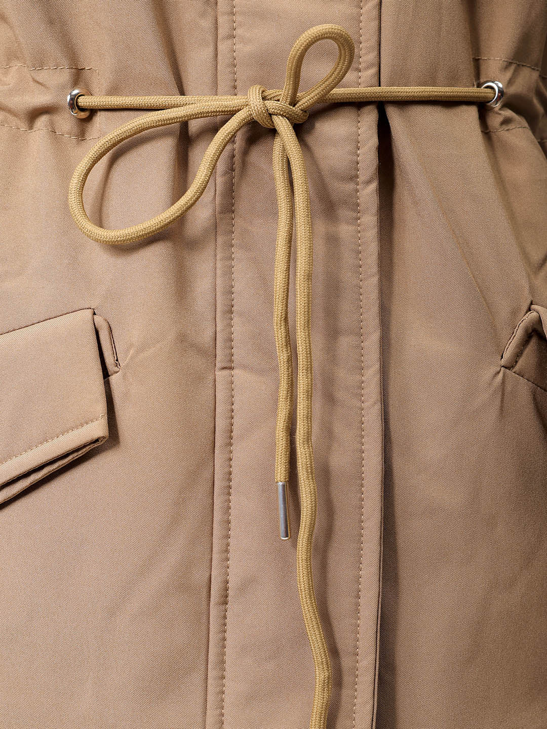 Women's Beige Regular Fit Solid Parka Jacket