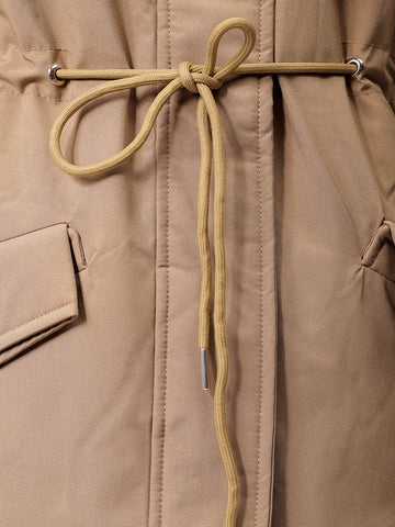 Women's Beige Regular Fit Solid Parka Jacket