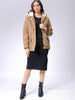 Women's Beige Regular Fit Solid Parka Jacket