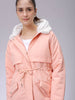 Women's Pink Regular Fit Solid Parka Jacket