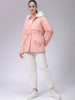 Women's Pink Regular Fit Solid Parka Jacket