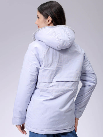 Women's Purple Regular Fit Solid Parka Jacket