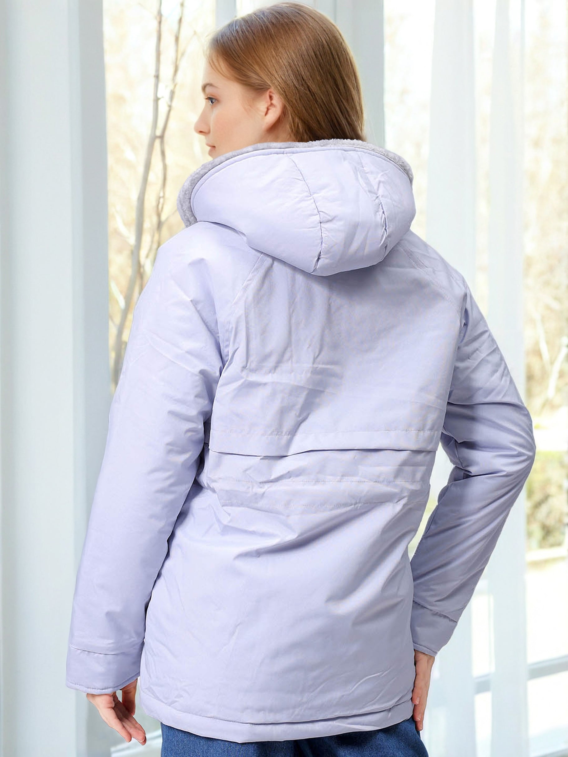 Women's Purple Regular Fit Solid Parka Jacket