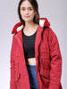 Women's Maroon Regular Fit Solid Parka Jacket