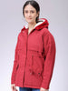 Women's Maroon Regular Fit Solid Parka Jacket