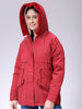 Women's Maroon Regular Fit Solid Parka Jacket