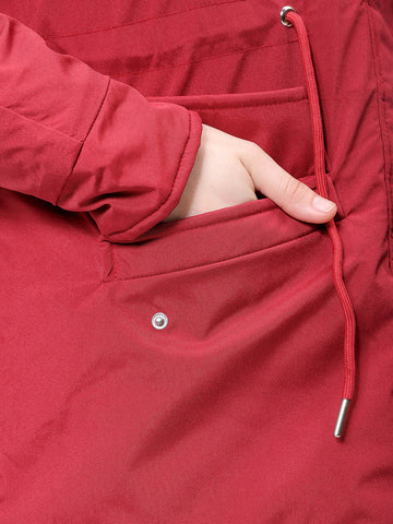 Women's Maroon Regular Fit Solid Parka Jacket