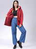 Women's Maroon Regular Fit Solid Parka Jacket