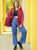 Women's Maroon Regular Fit Solid Parka Jacket